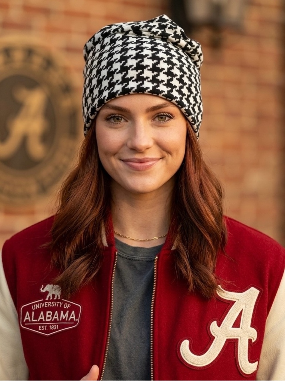 New Houndstooth Light Slouch Beanie Infinity Scarf ~ University of Alabama Fan